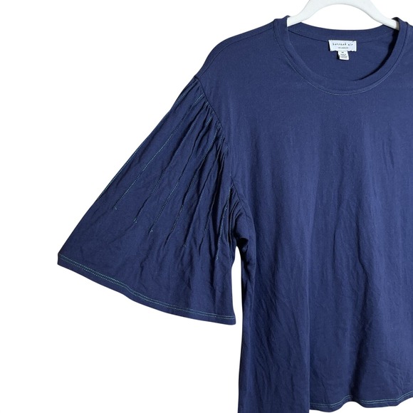 Current Air Tops - Current Air Blue Flared Sleeve Contrast stitch boxy Navy Preppy‎ L 100 Cotton M